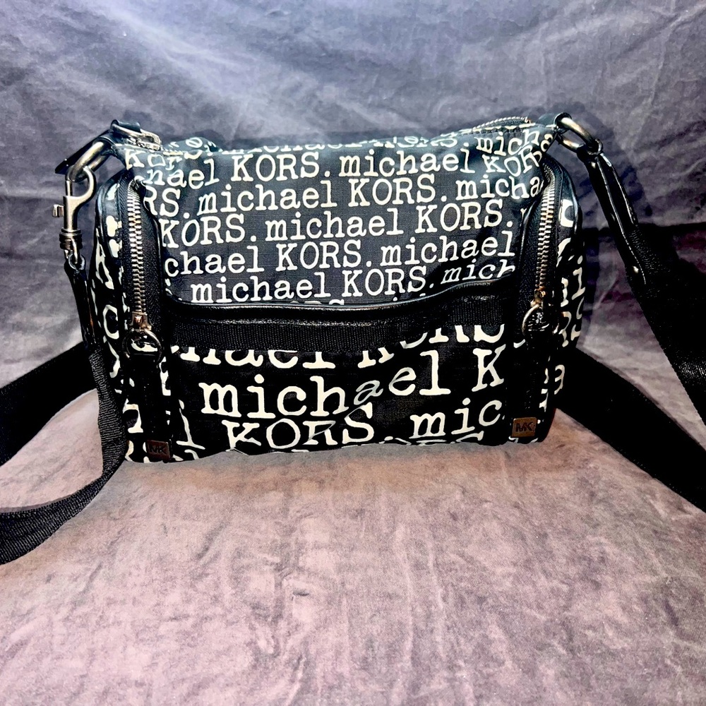 Michael Kors Branded Nylon Purse Black & White